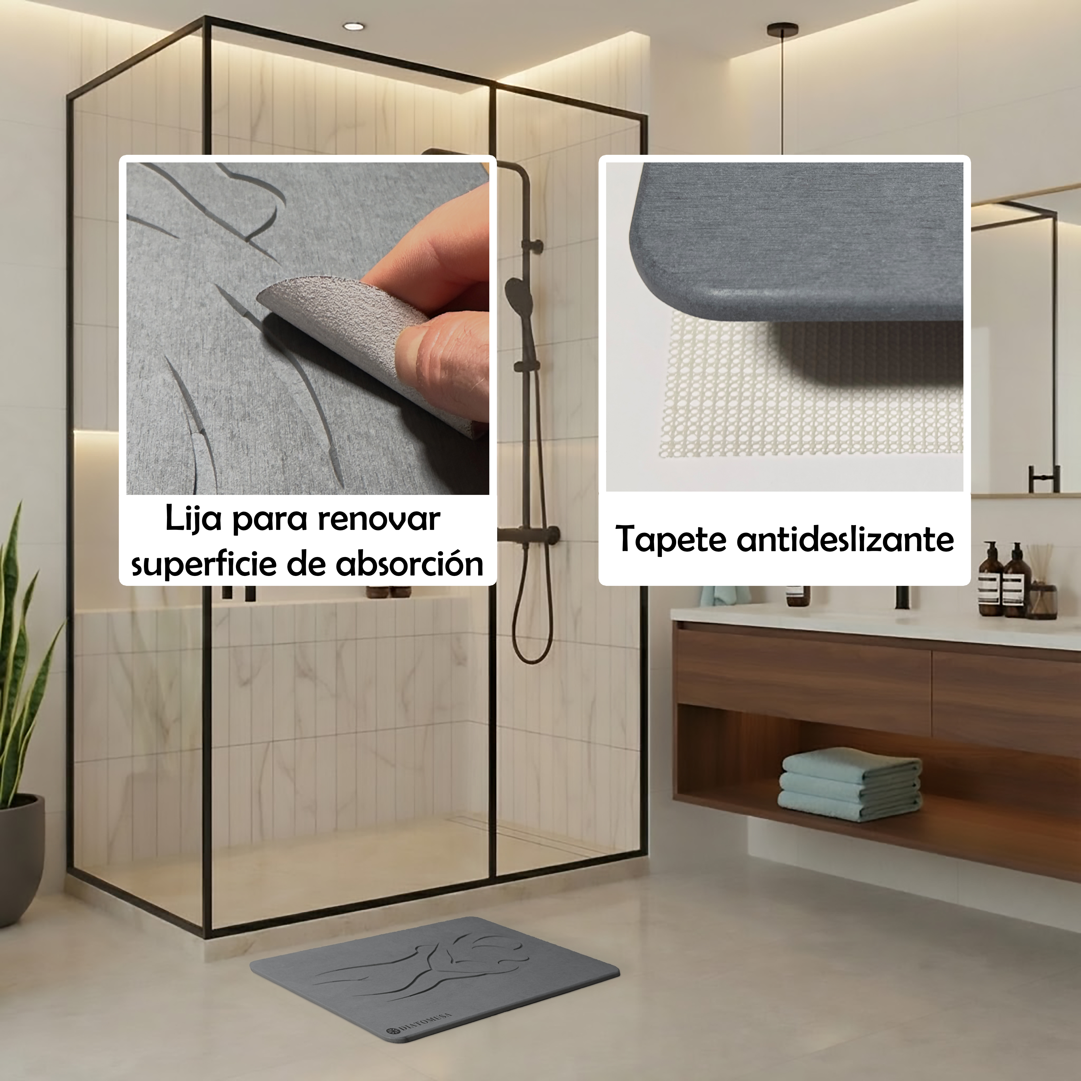 Lijado suave y base antideslizante de la alfombrilla DIATOMUSA