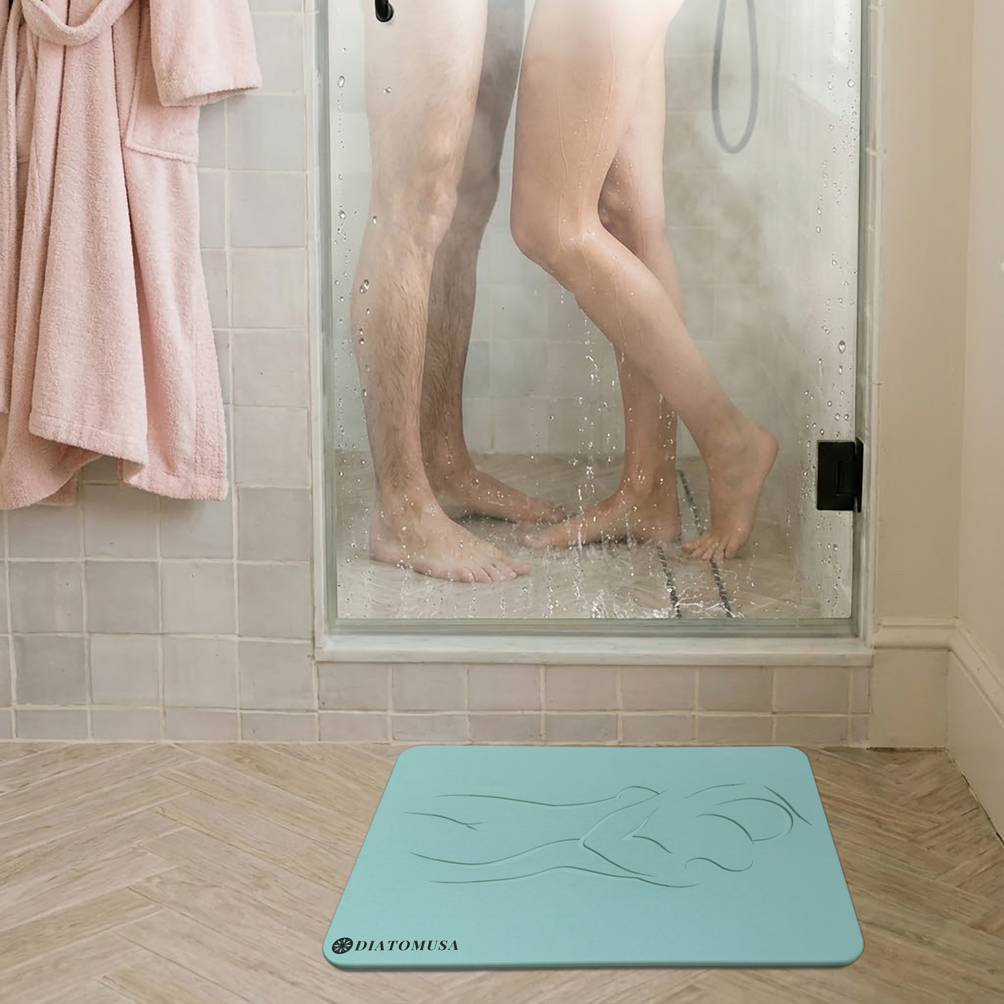 Alfombrilla DIATOMUSA en verde a la salida de la ducha